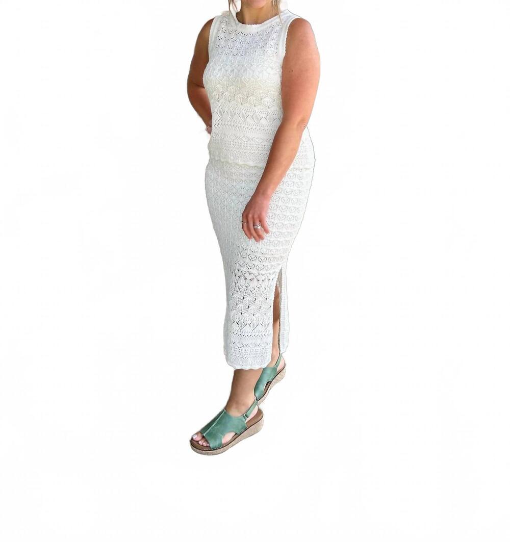 NEW SKIES ARE BLUE sands crochet midi skirt in white